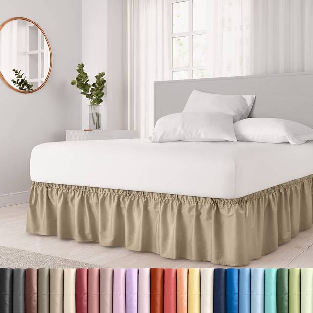 Wrap Around Dust Ruffle Bed Skirt - Cream - Bed Skirt for Full Size Beds with 21 in. Drop - Easy Fit Elastic Strap - Pleated Bedskirt with Brushed Fab