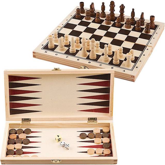 The Magic Toy Shop 3 in 1 Wooden Board Game Set Compendium Travel Games Chess Draughts Backgammon