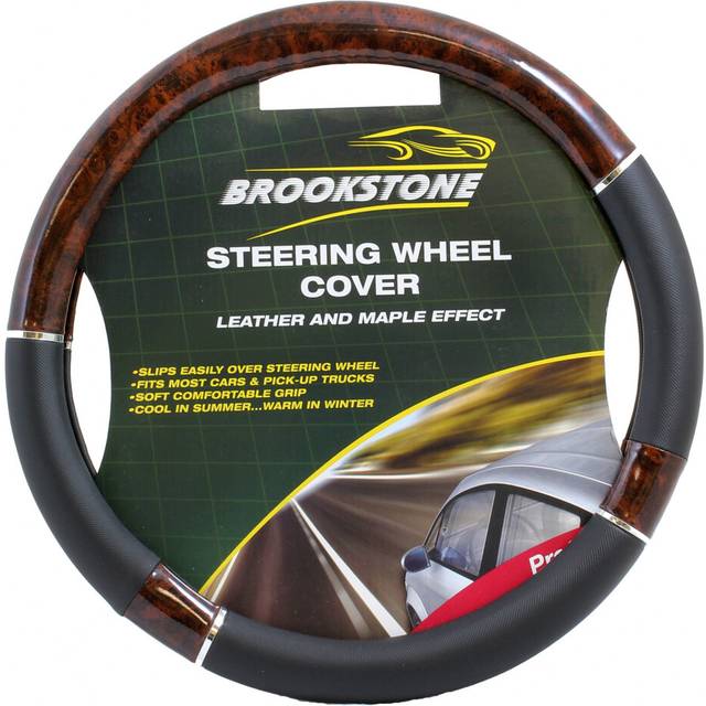 Steering Wheel Cover Black And Maple Wood Leather Look - Brand New