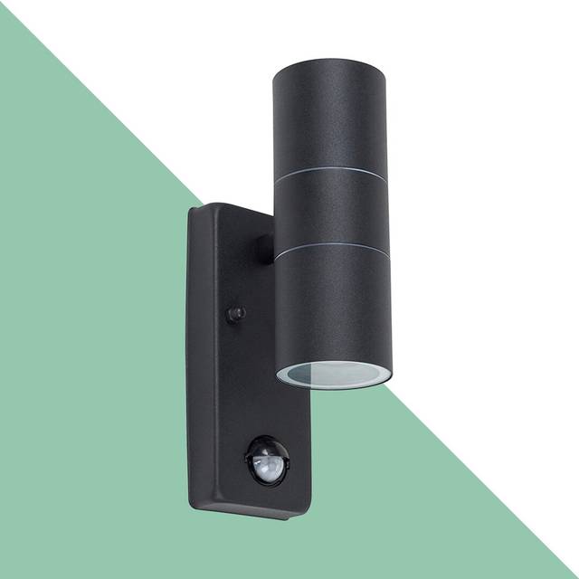Black Up / Down Outdoor IP44 Rated Wall Light With pir Motion Sensor - Warm White led Bulbs