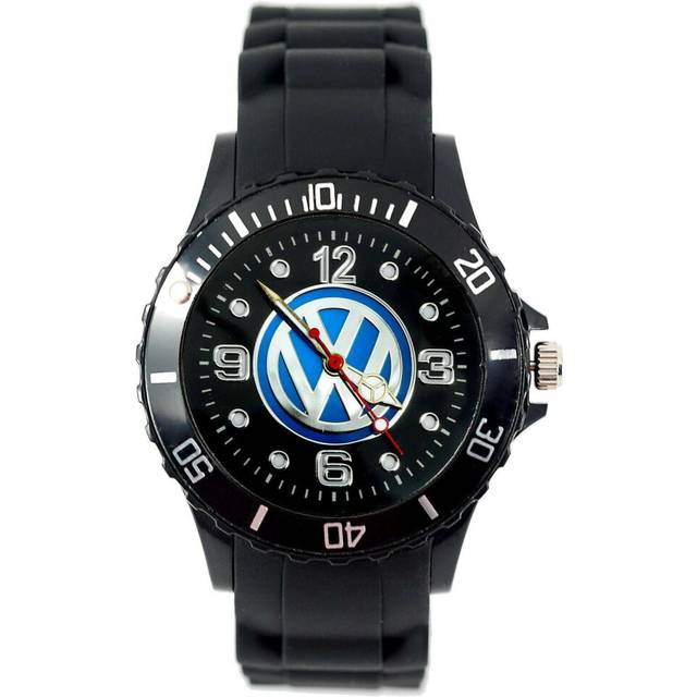 VW VOLKSWAGEN Mens SILICONE Black CHROME Dial Sport RACING CAR Watch RELOJ UHR