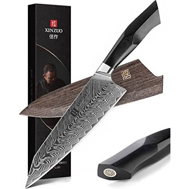 XINZUO Damascus Steel Chef Knife, 21.5cm Kiritsuke Kitchen Knife Professional Forged Gyuto Cooking Knife, Military Grade G10 Handle with Magnetic