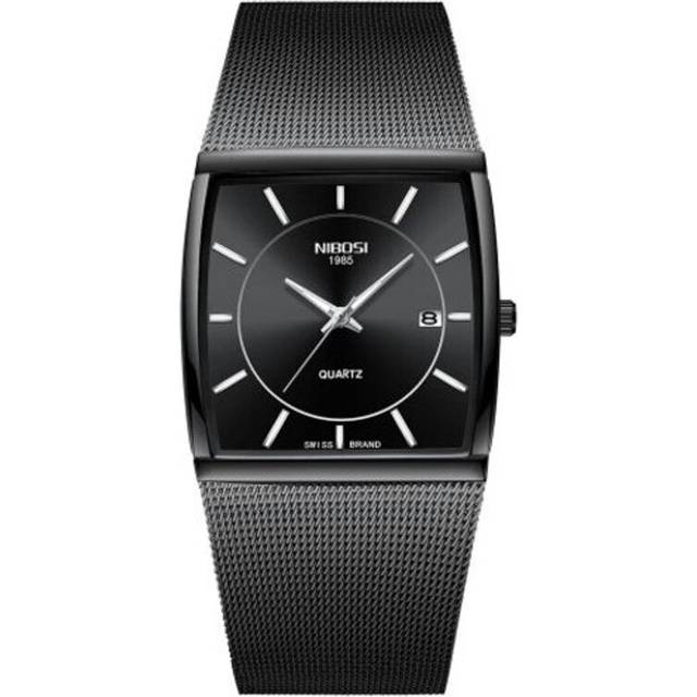 Veile Studios 2338 Men's Square Watch Stainless Steel Waterproof Wrist Black - Silver