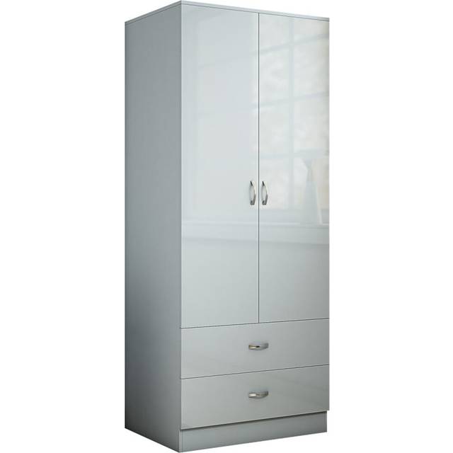 (Grey) High Gloss 2 Door 2 Drawer Combination Wardrobe