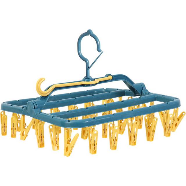 2Pcs 32 Clips Foldable Clothes Drying Rack Windproof Laundry Dryer Laundry Hanger Sock Holder Clothespin Socks Underwear Home Hangers