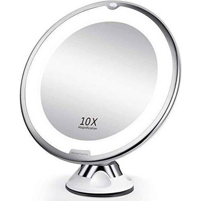 BEAUTURAL Makeup Mirror, 10X Magnifying Lighted Vanity Mirror with Daylight White LED, Portable Illuminated Bathroom Mirror, 360 Degree Swivel Rotat