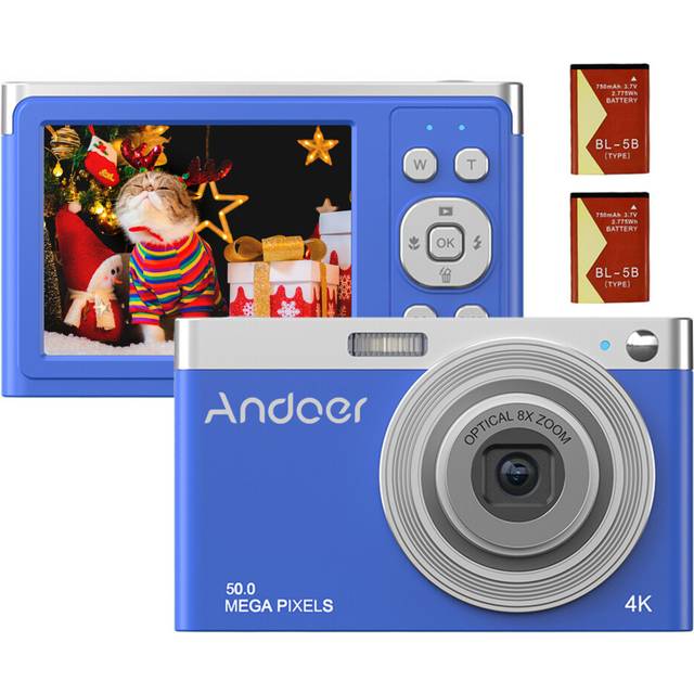 (Blue) 4K Digital Camera Video Camcorder 48MP 2.4 Inch IPS Screen Auto Focus 16X Digital Zoom Anti-shake Face Detect Smile Capture Built-in Flash & Ba