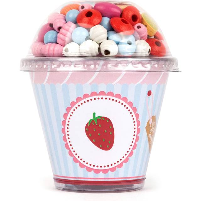 Wooden Threading Beads Cupcake - Strawberry