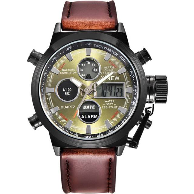 Mens vintage Leather Band Quartz Sport Military LED Calendar Watches Analog Stainless Steel Wrist Watch