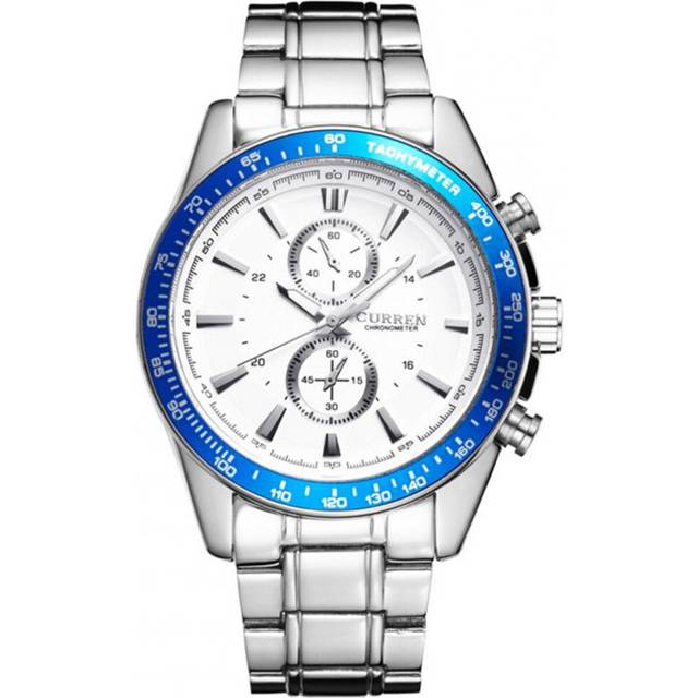 Men Quartz Watch Waterproof Stainless Steel Band Fake Sub-dial Male Business Wristwatch White