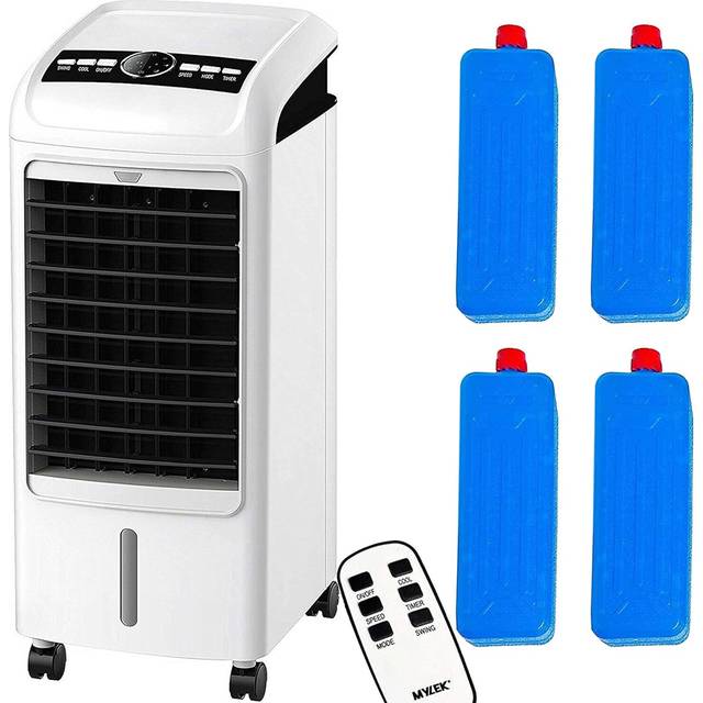 MYLEK White and Black Air Cooler with Remote 4L - 28 x 24 x 60cm