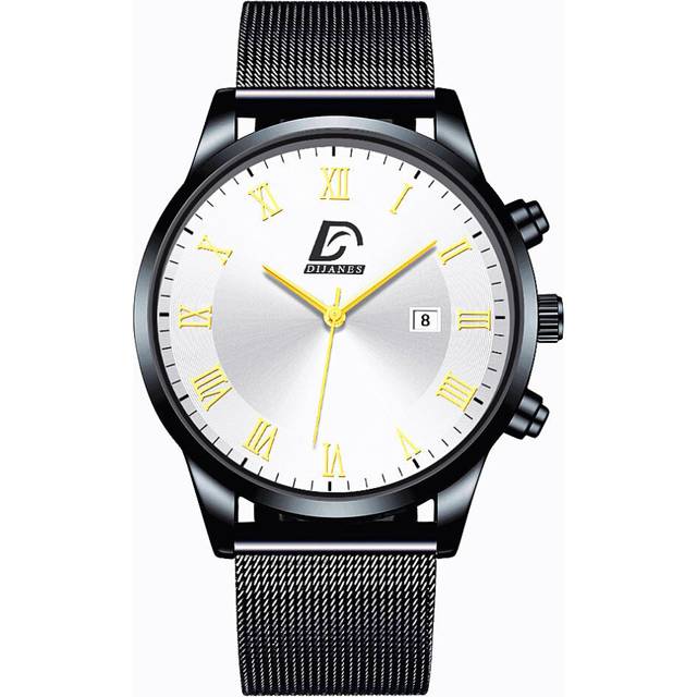 Men's Wrist Watch Classic Black Stainless Steel Mesh Belt Quartz Watch for Man Clock
