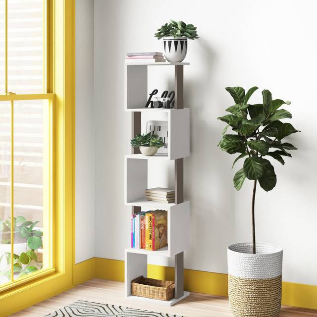 Chane Wall-Mounted Bookcase with 5 Shelves | Modern Storage Unit for Home or Office - White (161cm H X 35cm W X 30cm D)