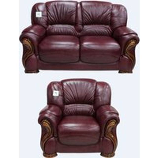 Susanna Handmade 2+1 Sofa Suite Italian Burgandy Real Leather - Red - Suite Offers