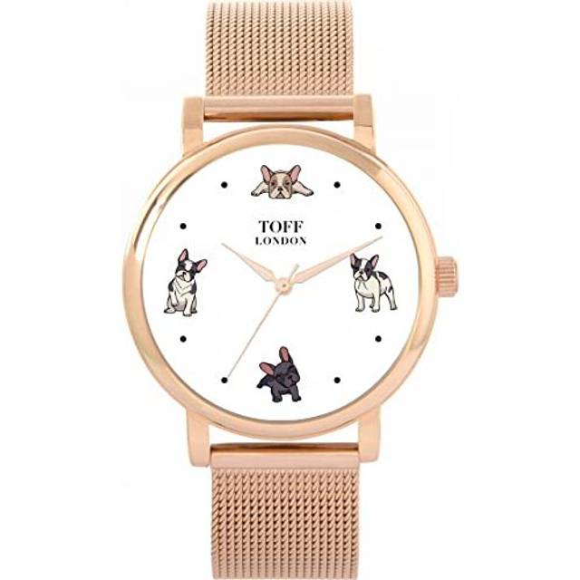 Toff London White Ladies French Bulldog Batons Watch