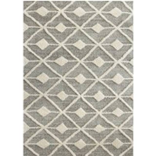 Grey Cream Diamond Loop and Tufted Shaggy Rug - Mid Grey - 160cm x 230cm