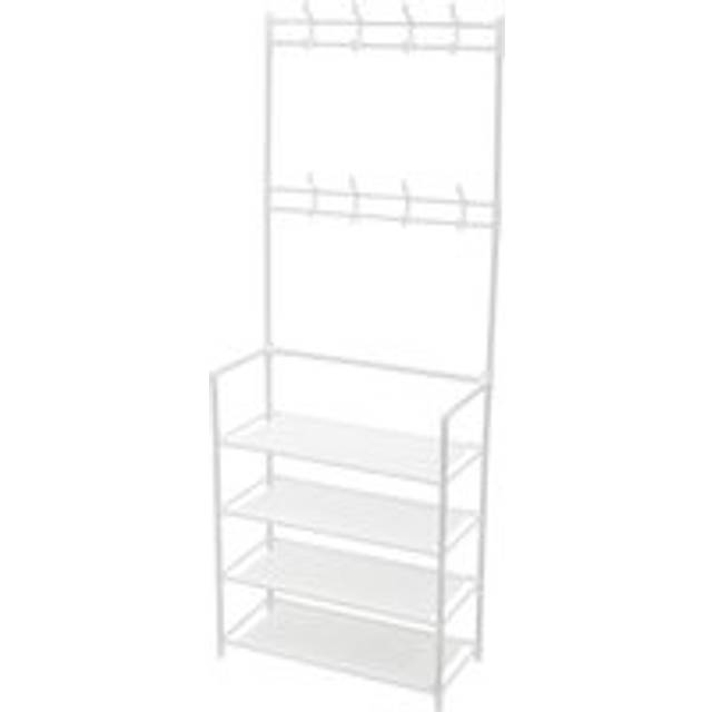 Living and Home 4 Layer Shoe Rack Multi-Layer Metal Garment Cap Rack with 8 Double Hooks in White - One Size