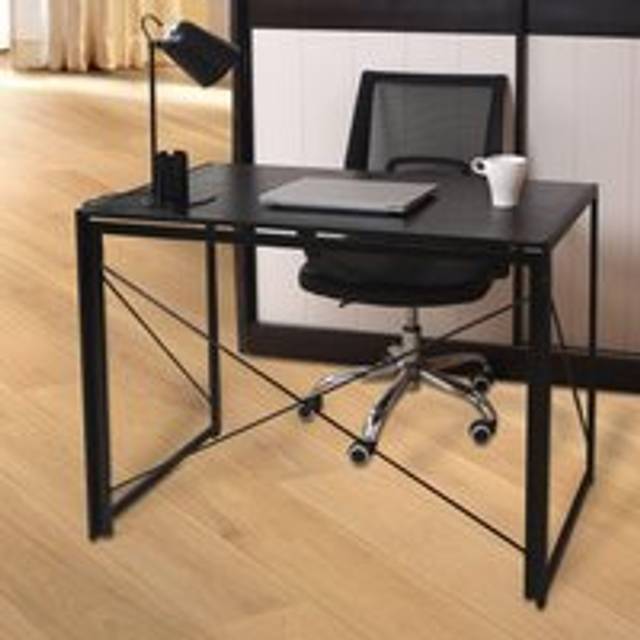 Wooden Folding Office Desk Foldable Computer and Study Table Ideal for Laptops and Coffee - Black - One Size