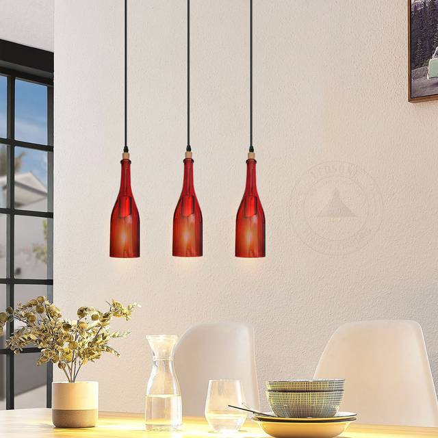 Paliwal 3 - Light Kitchen Island Bottle Shape Pendant - Red (30cm H X 8.5cm W X 8.5cm D)