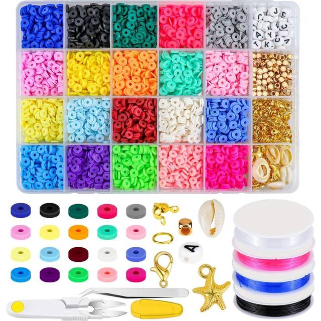 Clay Beads Flat Heishi Beads,4215Pcs 20 Colors 6mm Round Clay Spacer Beads for Jewelry Making, Bracelet Necklace Earring DIY Making Kits Gift