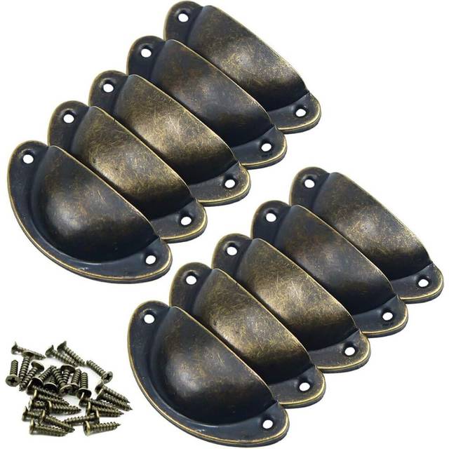 Door Knobs Set of 10 Handles Vintage Furniture Knobs Metal Drawer Knobs Shell and Furniture Knob for Cupboards Wardrobe Dresser Drawers Antique Brass