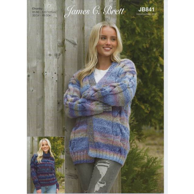 James brett ladies marble chunky knitting pattern sweater & cardigan jb841