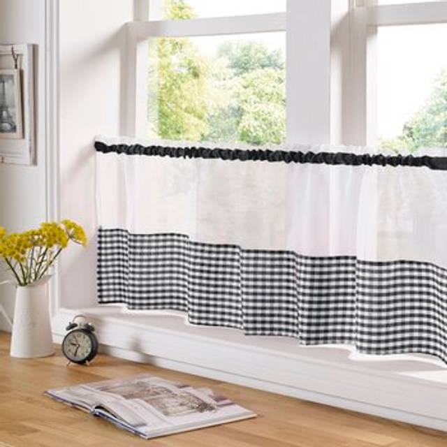 Rosas Gingham Slot Top Sheer Voile Panel - Black (149cm Width x 45cm Drop)