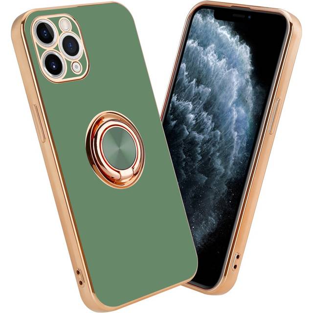 (Glossy Light Green - Gold) Cadorabo Case for Apple iPhone 11 PRO MAX with ring Protective Cover made of flexible TPU silicone, with camera protection