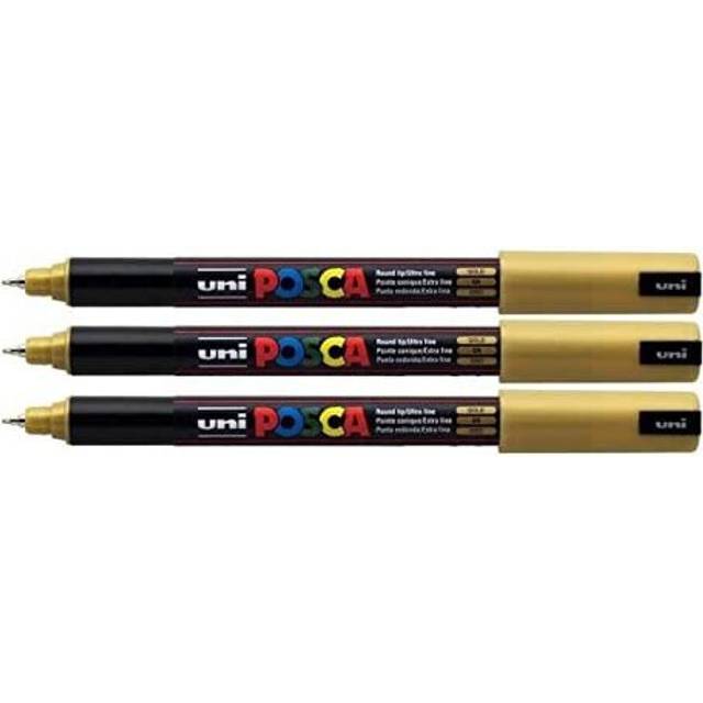 Posca PC-1MR Gold Colour Paint Marker Pens Ultra Fine 0.7mm Calibre Nib Tip Writes On Any Surface Glass Metal Plastic Fabric Stone Wood (Pack Of