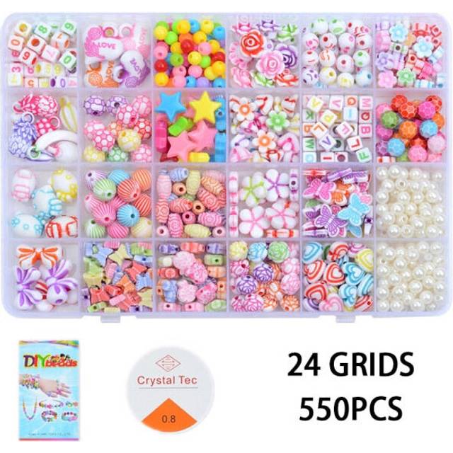 (Light candy 550PCS) 700pcs DIY Handmade Beaded Children Toy Creative Loose Spacer Beads Crafts Making Bracelet Necklace Jewelry Kit Girl Toy Gift