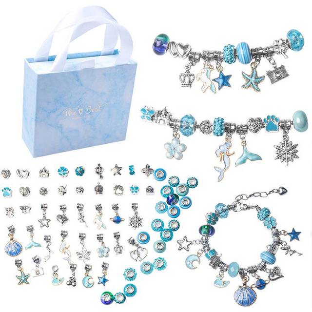 (Blue) Bracelet Making Kit Beads Jewellery Charms Pendant Set DIY Craft Girls Kids Gift