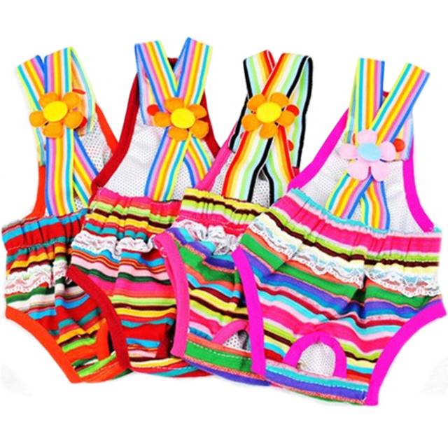 (six) Rainbow Design Dog Suspender Physiological Pants