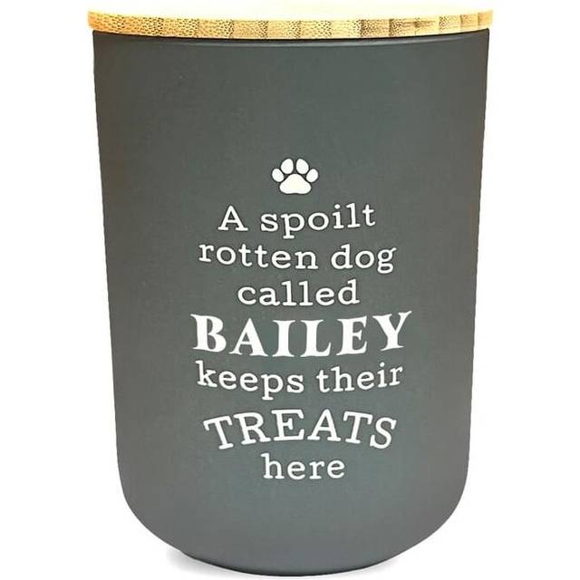 Dog Treat Jar Spoilt Puppy Pet Homeware Funny Green Wooden Lid Bailey