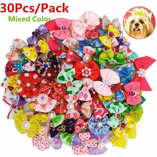 30pcs Dog Cat Hair Bows Rubber Band Pet Puppy Headdress Grooming Accessories