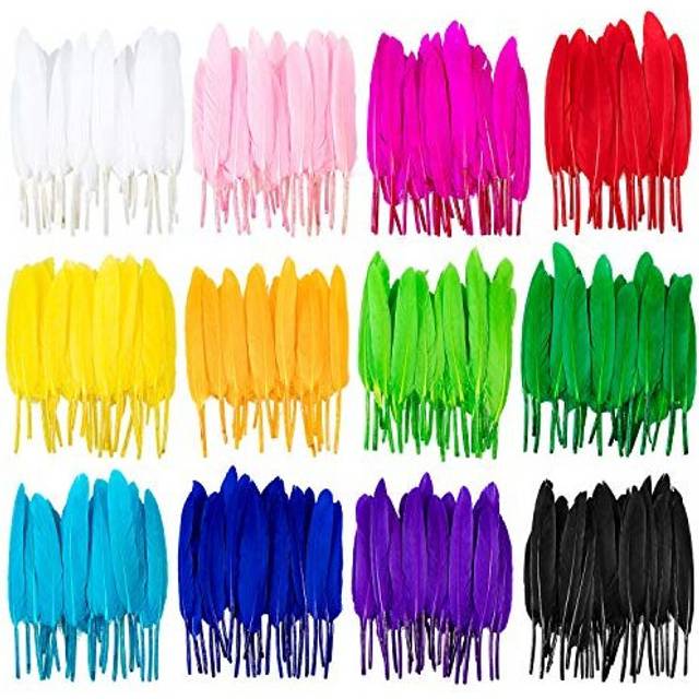 Whaline 360 Pcs Colorful Feathers, 12 Colors Crafts Goose Feathers for DIY Earrings Craft Home Wedding Baby Shower Decorations (4-6 Inch)