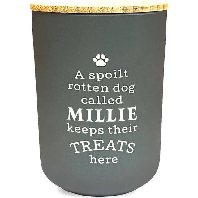 Dog Treat Jar Spoilt Puppy Pet Homeware Funny Green Wooden Lid Millie