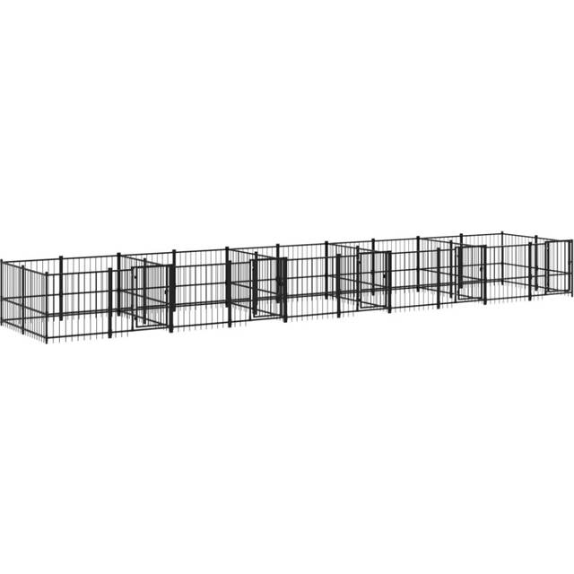 vidaXL Outdoor Dog Kennel Steel 18.77 m² - Black