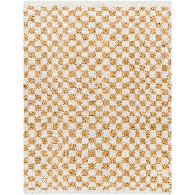 KITTU Shaggy Modern Plush Pile Checkered Area Rug - Yellow - 160cm x 215cm