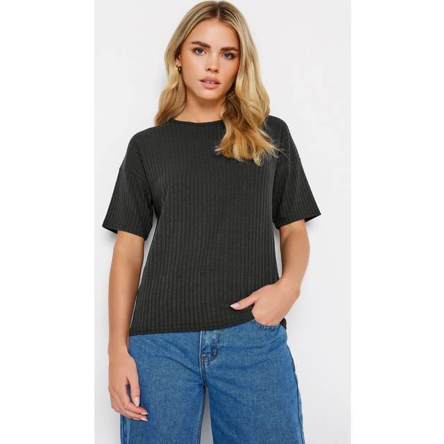 Pixiegirl Black Ribbed Boxy Tshirt 16 Pixiegirl | Petite Women's T-Shirts