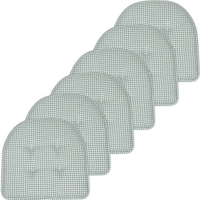 Sweet Home Collection Chair Cushion Memory Foam Pads Tufted Slip Non Skid Rubber Back U-Shaped 17 x 16 Seat Cover  6 Pack  Houndsooth Pistachio