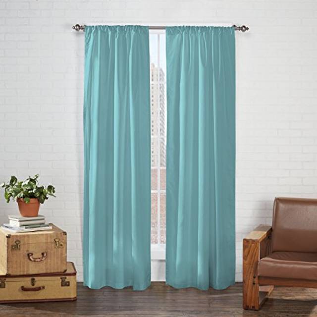 Eclipse Cadenza Microfiber Rod Pocket Panel Pair  Light Filtering Window Curtains  63 in long x 40 in wide  (2 Panels)  Aegean
