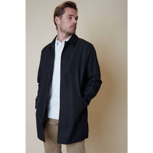Showerproof Longline Collared Mac Jacket - Black - Small - Threadbare