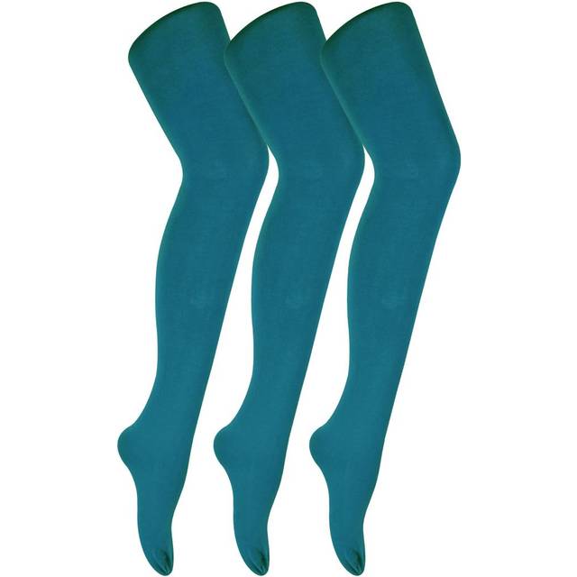 3 Pair Coloured Opaque 80 Denier Plain Block Colour Tights - Blue / M