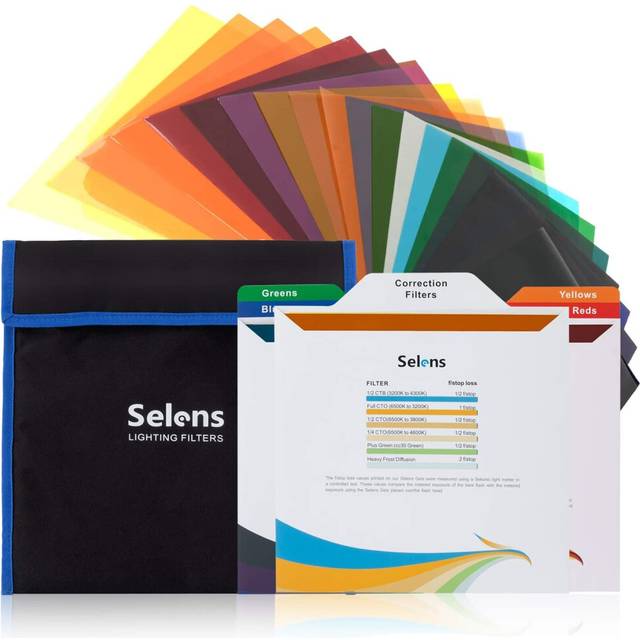 Selens 20pcs Color Lighting Gel Filters Transparent Colour Correction Light Sheet Film Kit for Photo Studio Light Video Photography Strobe, 20