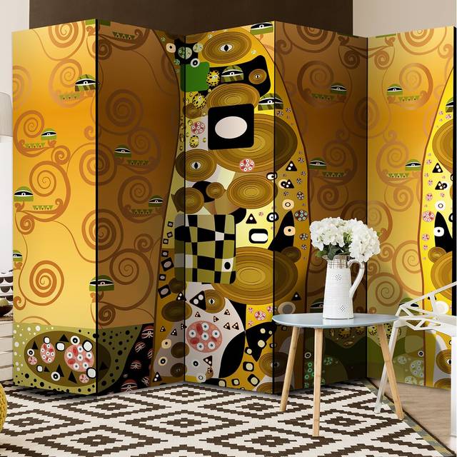 Artistic Geometry Room Divider - Brown;Yellow (172cm H X 225cm W X 3cm D)