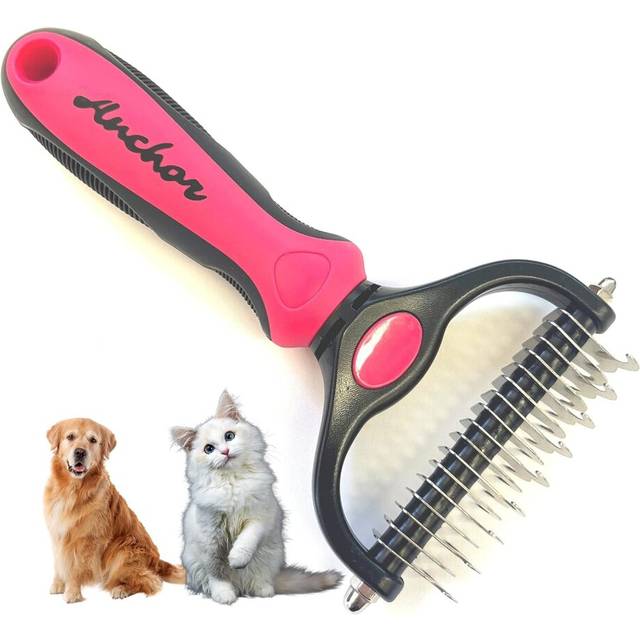 Pet Grooming Brush-Double Sided Shedding and Dematting Undercoat Rake Comb for Dogs and Cats, No More Nasty Shedding or Flying Hair (Pink) 1.0 Count