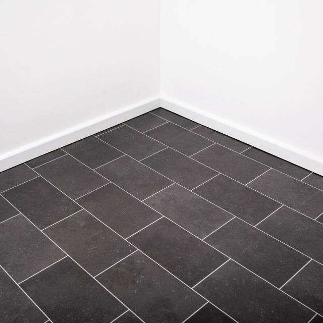 (2m, 1m) Black Tile Vinyl Lino Roll Flooring 2m & 4m Width