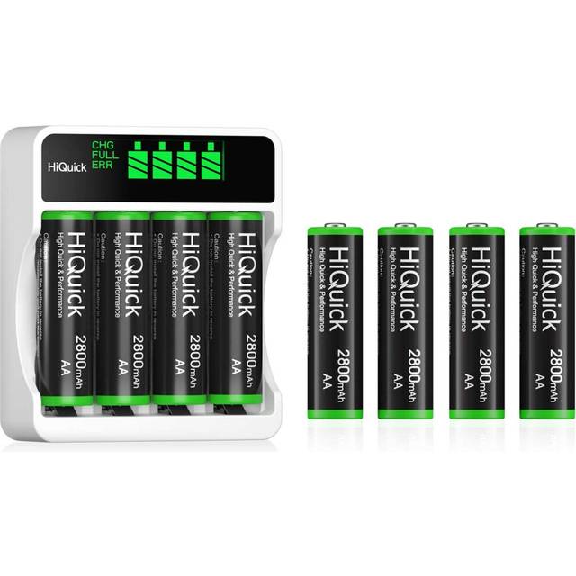 HiQuick 8 x 2800mAh AA NI-MH Rechargeable Batteries with 4-slot AA AAA LCD Battery Charger, Fast Charging Function, Type C and...