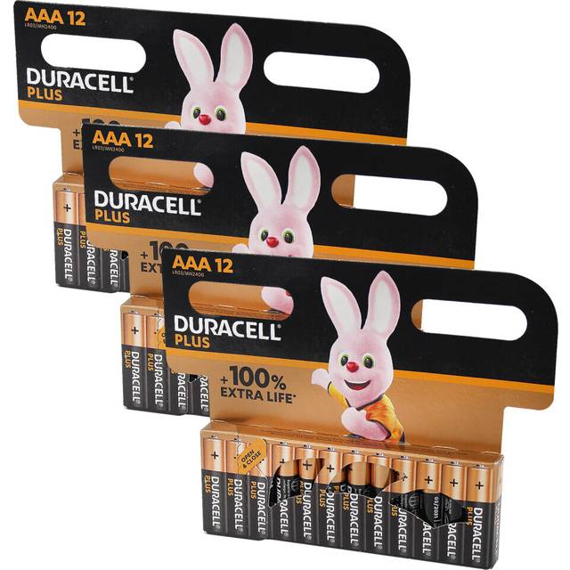 (36) Pack 12 Duracell Plus AAA Alkaline Power Battery 1.5v LR3 MN2400 100% Extra Life