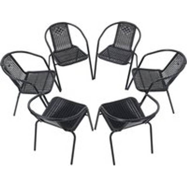 Set of 6 Rattan Stacking Outdoor Garden Chairs - Black - One Size